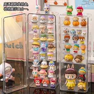 透明萌粒收纳盒桌面多层防尘手办盲盒展示架泡泡玛特小摆件整理盒