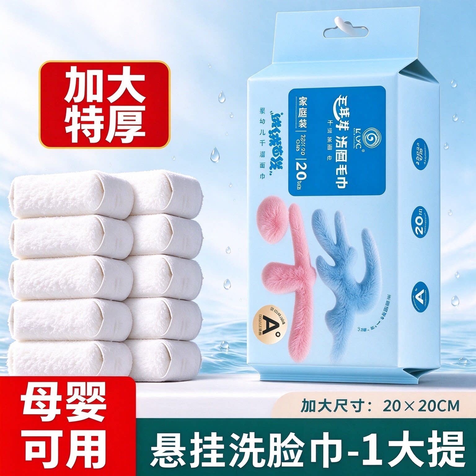 可悬挂抽取周抛洁面吸水加厚毛巾毛茸茸毛巾旅行便携柔软擦脸巾