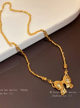 真金电镀圆球结项链小众时尚轻奢吊坠锁骨链复古新款项饰