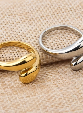 日韩个性情侣简约素色光面铜水滴开口戒指热销男女极简指环