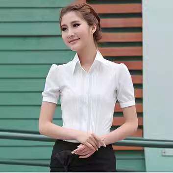 2024夏装新款大码雪纺女白衬衫短袖半袖工作服工装衬衣职业女装ol