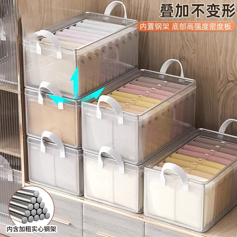 大容量pv衣柜透明收纳盒钢架收纳箱裤子整理箱家用宿舍衣物收纳