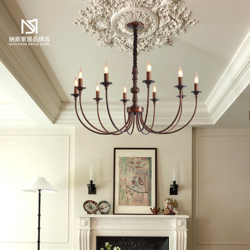 法式中古复古蜡j烛吊灯客厅主灯美式轻奢南洋风别墅餐厅卧室灯具