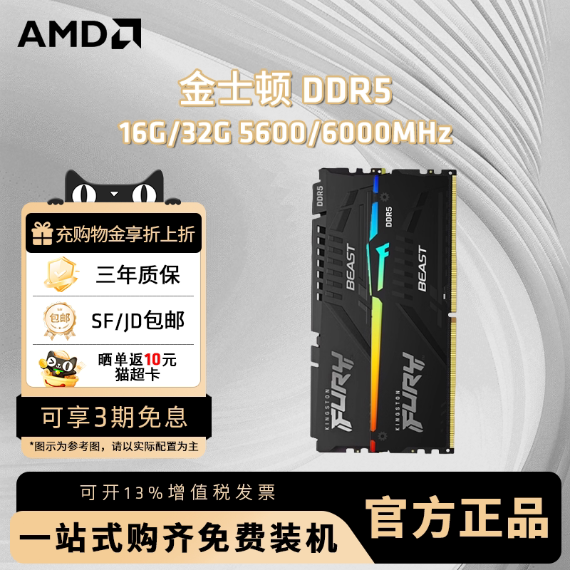 金士顿野兽 5600/6000 16GB/32GB DDR5台式