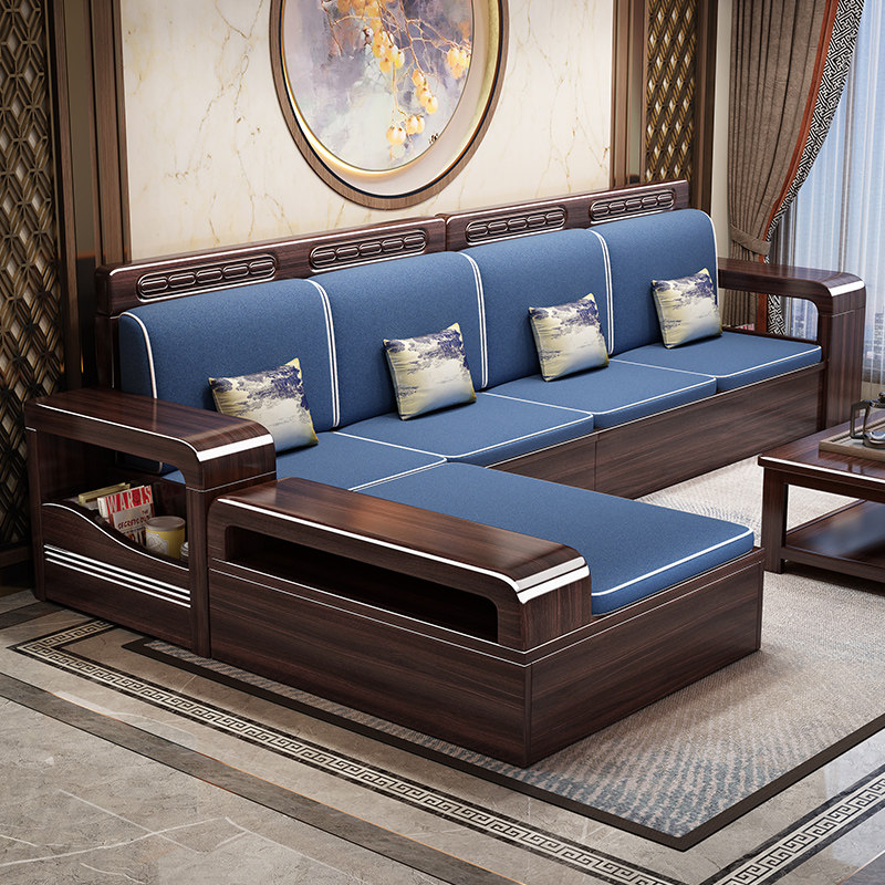 新中式紫金檀木实木沙发客厅家用简约小户型冬夏两用储物家俱组合
