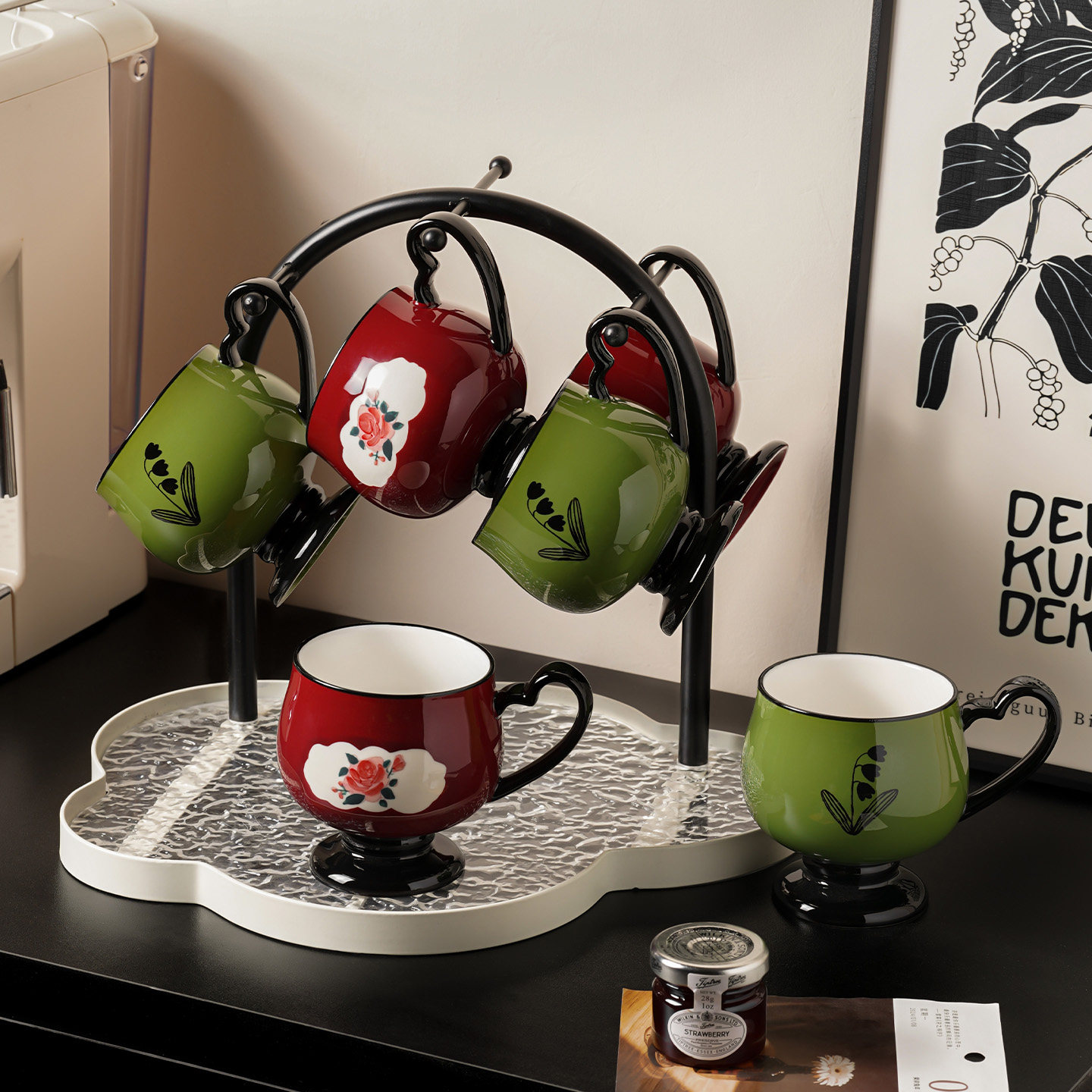 中式复古马克杯高级感轻奢高颜值咖啡杯家用喝水杯子套装杯架收纳,餐饮具,马克杯,淘宝优惠券,粉丝福利购,淘宝优惠卷