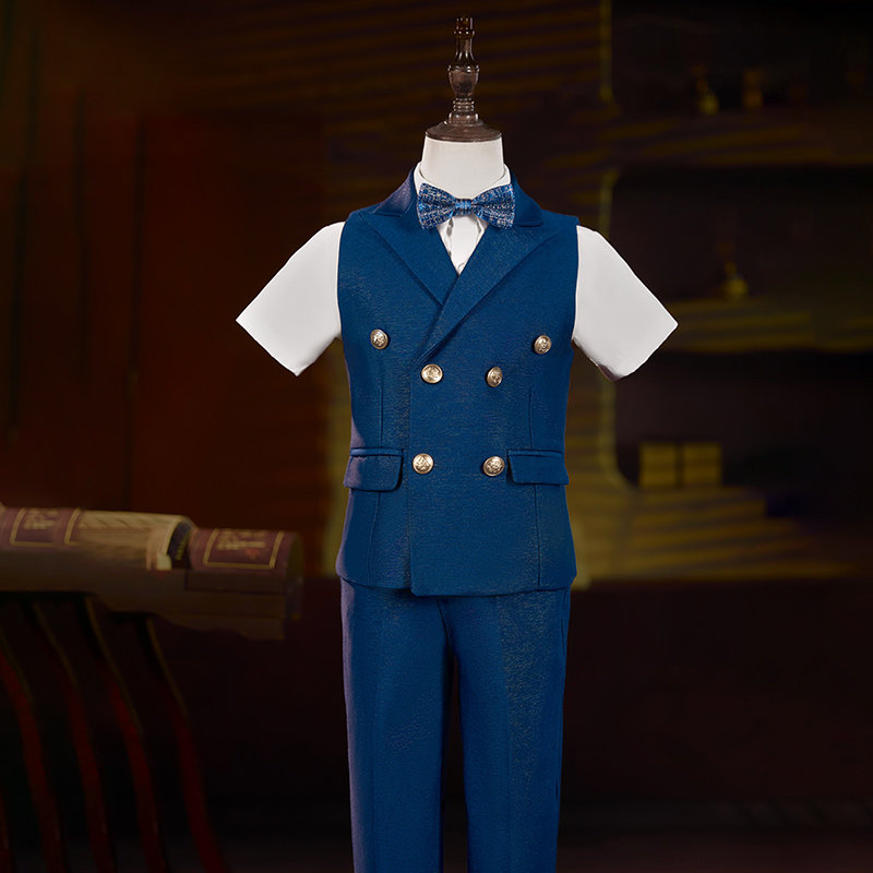 儿童西装马甲套装主持人走秀钢琴演出服衬衫英伦风大儿童演出服装