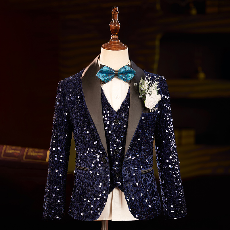 高档亮丝焦糖果男童西装套装演出