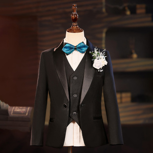 男童西装套装儿童主持人礼服钢琴演出服英伦风男孩西服黑色演出服