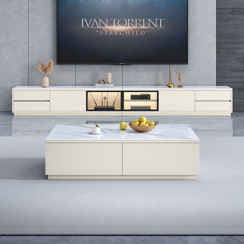 蜂窝铝现代简约岩板电视柜大容量储物分区设计落地式收纳柜可定制,住宅家具,电视柜,淘宝优惠券,粉丝福利购,淘宝优惠卷