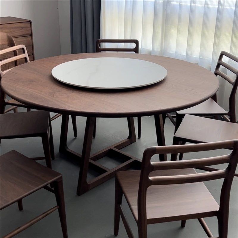 新中式北美黑胡桃木餐桌椅宋w代美学全实木圆形饭桌家用新中式餐