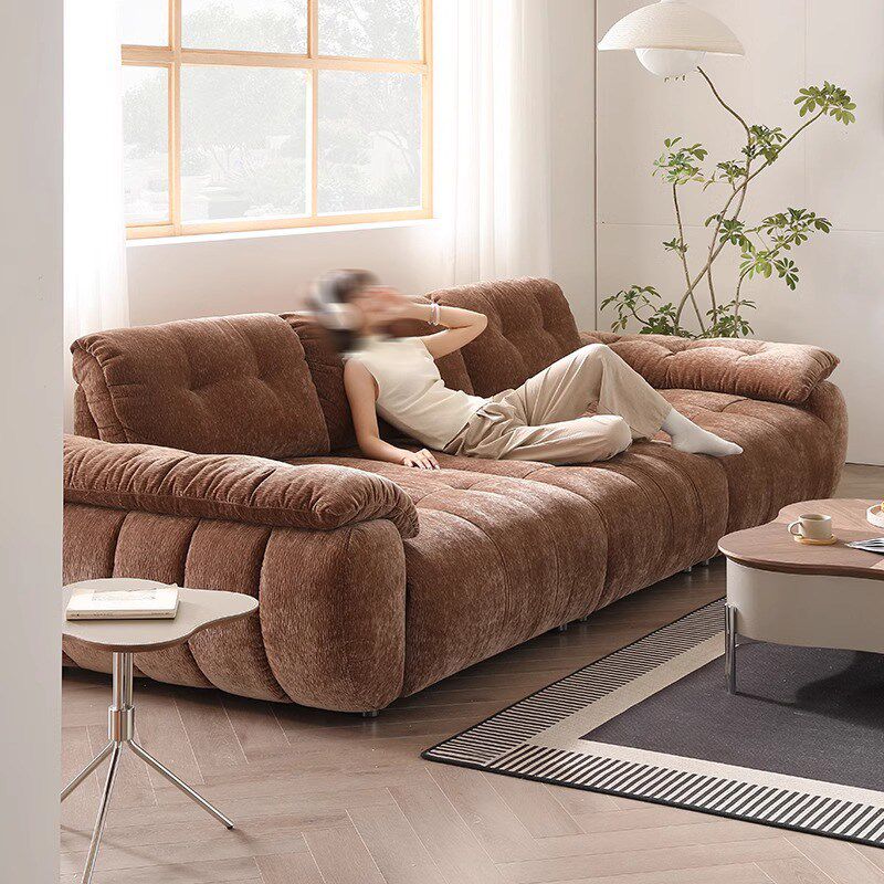 棉花糖客厅可调节高靠背意式极简D深坐直排雪尼尔布艺云漫沙发