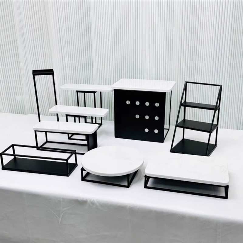 黑色茶歇甜品台展示架银色甜品台C企业茶歇下午茶摆台高级摆台摆