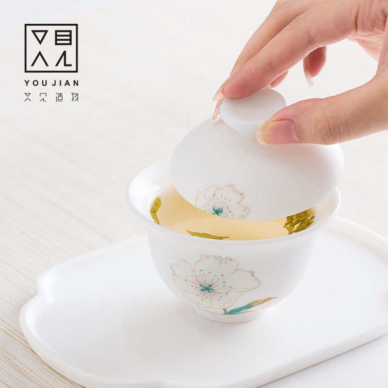 又见造物德化白瓷手绘整套功夫茶具套装家用简P约泡茶盖碗茶杯陶