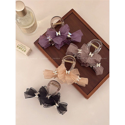 新款超仙蝴蝶结抓夹女气质鲨鱼夹2025高级感水钻韩系发夹后脑勺夏