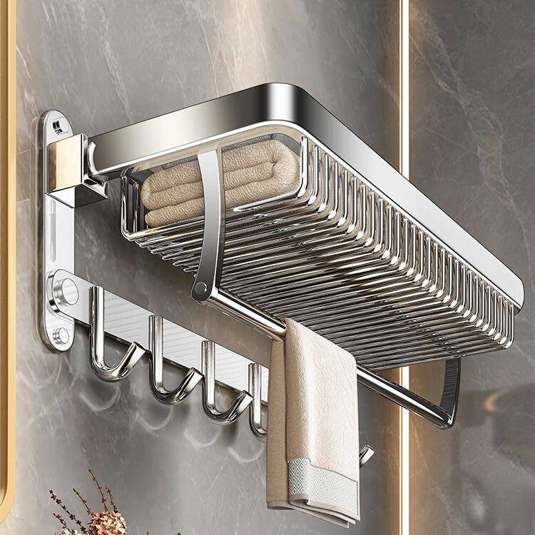 毛巾架卫生间免打孔置物架一体304不锈钢壁挂式浴室厕所浴巾架子