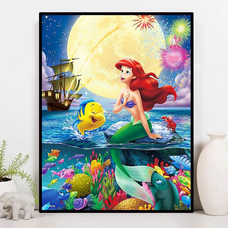 满钻5D钻石画美人鱼公主带框儿童十字绣diy砖石画卡通手工贴钻画