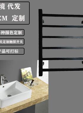 智能电热毛巾架黑色毛巾烘干方管浴室加热毛巾架定时浴室架