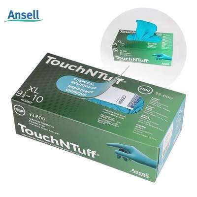 Ansell安思尔92-600一次性丁青手套乳胶耐磨加厚防化橡胶劳保手套