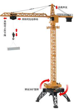 汇纳585遥控合金塔吊模型儿童电动遥控工程车起重吊车玩具吊塔机