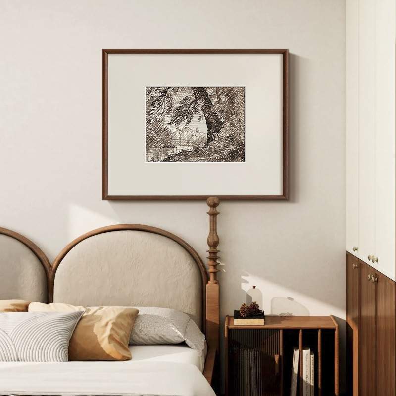 素描森林风景画》法式中古风小众艺术挂画北欧复古客厅玄关装饰画图片