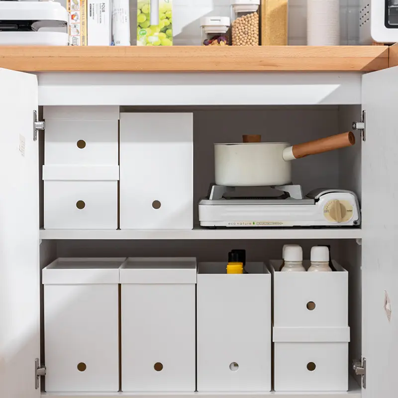 日式家用文件收纳盒带盖整理箱塑料储物盒厨房橱柜杂物收纳箱