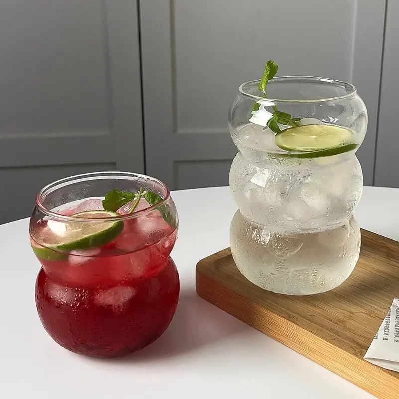小众胖嘟嘟玻璃杯冰美式拿铁咖啡杯耐高温设计感饮料牛奶气泡水杯