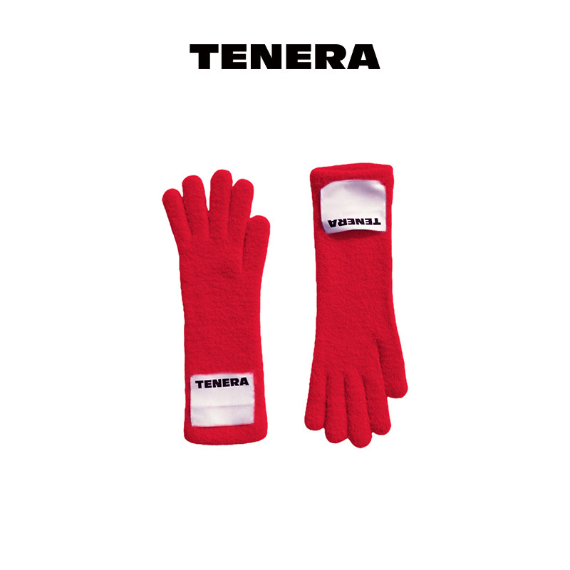 TENERA配件系列秋冬保暖加长款毛绒骑行手套女士冬柔软亲肤可触