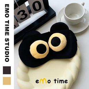 emo可爱小黑猫大眼猫眼罩遮光冰敷睡眠缓解疲劳百搭男女立体通用