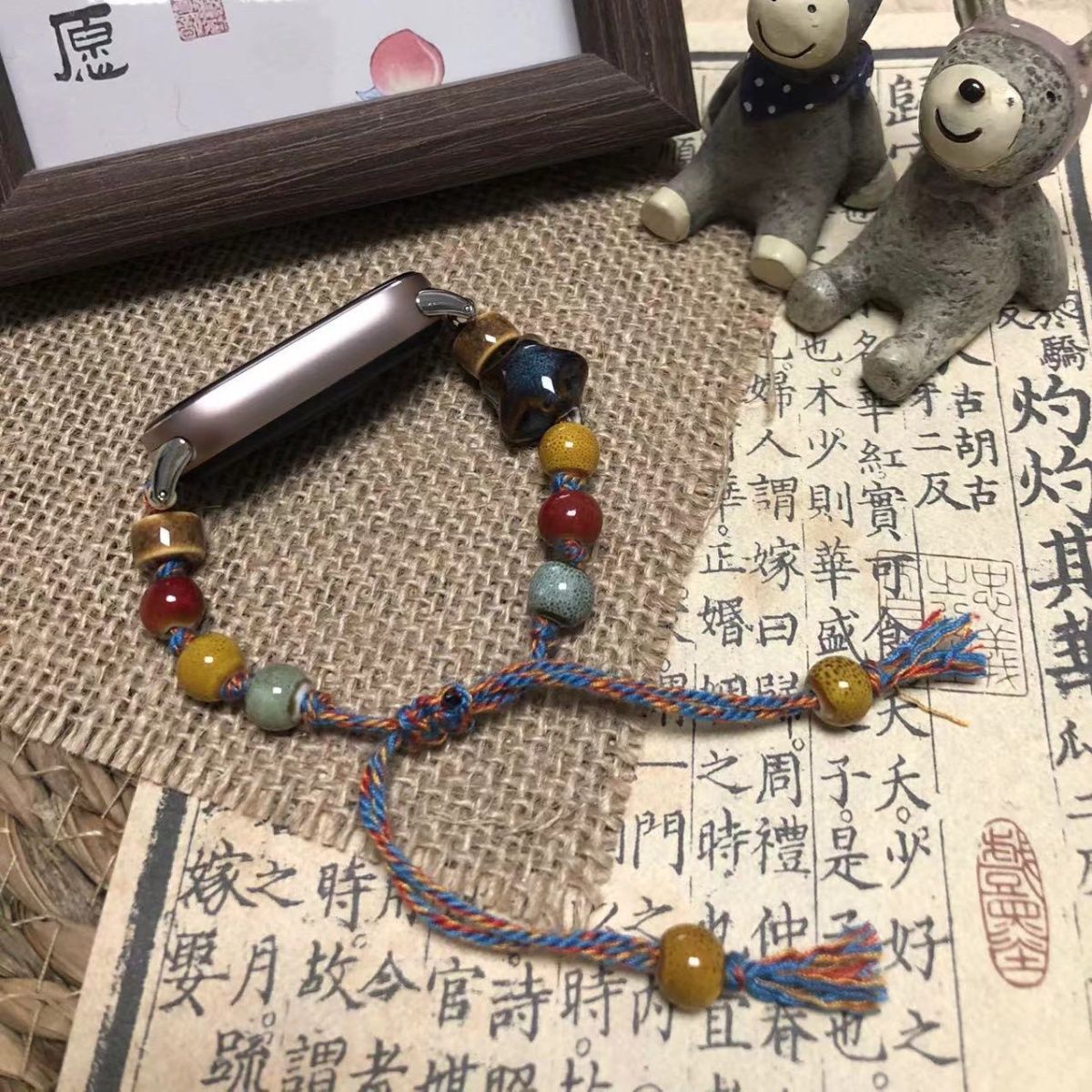 新中式陶瓷珠适用小米手环10 百搭手表带招财编织小米9表链手环8