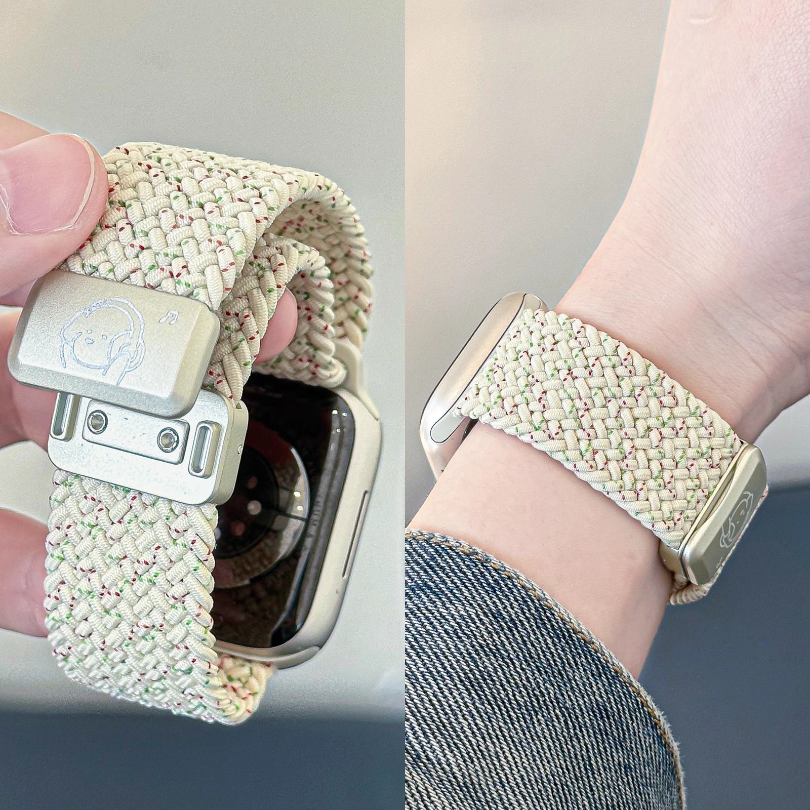 新款音乐小狗编织磁吸iwatchS11表带适用Applewatch10透气腕带se3