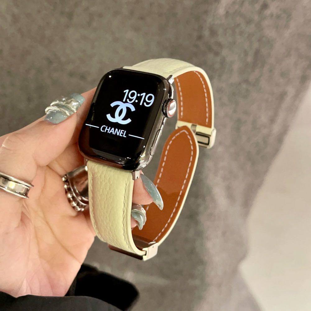 3618磁吸荔枝纹表带41mm适用Apple Watch6543代皮质苹果手表带ins