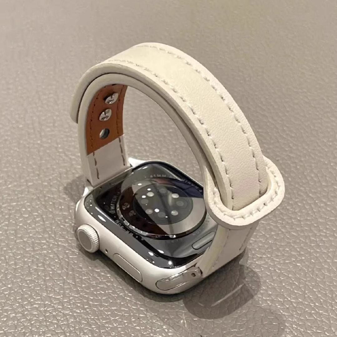 简约双钉真皮质oppo手表watch3/2/X/3pro/4pro表带男女se细款适用
