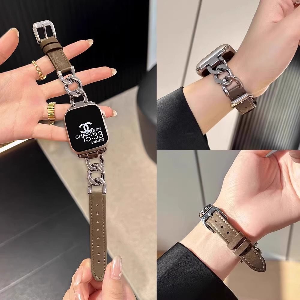 金属链条拼接真皮质小米红米5/4代Redmi5 Watch3手表带适用女夏天