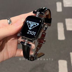 凯旋门蝴蝶扣苹果手表appleiwatch98表带镶钻s10皮质华强北s9适用