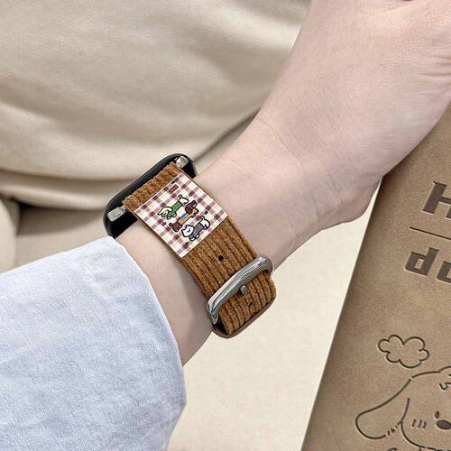 ins插画适用s11苹果applewatch10表带s98765se男女新款灯芯绒百搭