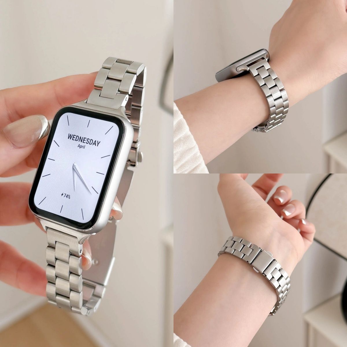 红米watch5表带4适用小米手环8/9pro表带细款三株金属钢带夏季