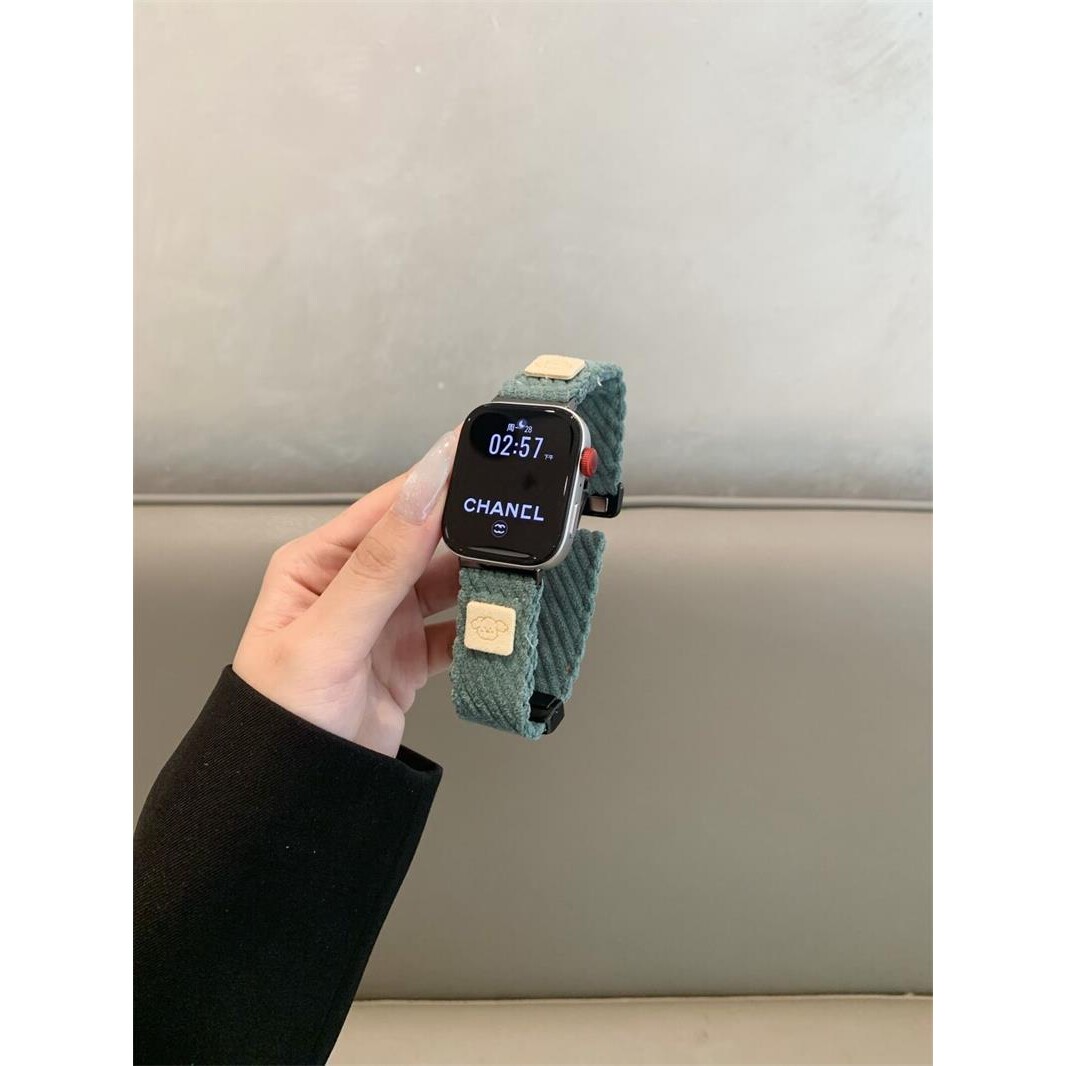 秋冬新灯芯绒磁吸扣小狗表带适用于苹果手表s10/78SE2watch6543SE