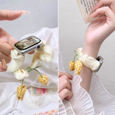 适用AppleWatchs10表带苹果11发圈iwatch98765小众女生创意腕带