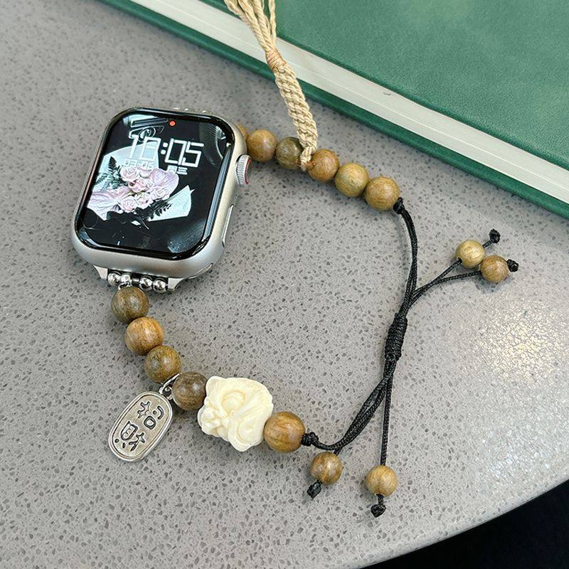 适用苹果手表watchs10/s78SE2檀木圆珠链条百搭watch6543SE腕带链