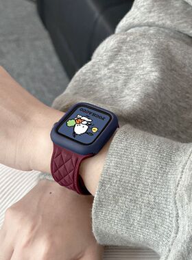 1368新款菱形硅胶表带适用Applewatch10/9/8/7/6se高颜值舒适苹果