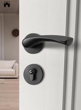 黑色门锁室内卧室房门锁家用通用型磁吸房间分体静音木门把手锁具