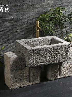 老石槽洗手盆石头水槽洗手池圆形户外庭院水盆洗衣槽拖把池室外