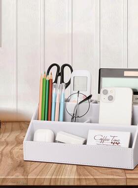 创意笔筒办公室桌面黑色皮革笔筒收纳多功能高档办公室收纳架会议