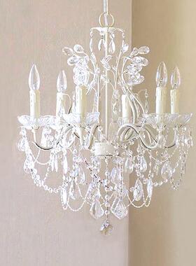 爱贝 法式白色花蕾水晶吊灯欧式复古奶油风客厅餐厅公主房卧室灯