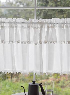 白色小清新短帘美式田园穿杆窗帘花边半截纱帘魔术贴半帘门帘装饰