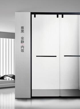 哑黑色淋浴房五金配件全套一字形卫生间玻璃门隔断固定304不锈钢