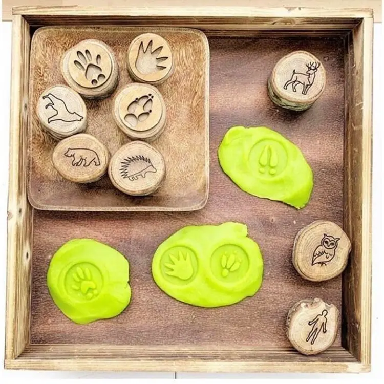 新animal tras playdoh stamps动物足迹盖木质工艺品