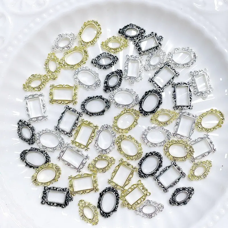 美甲新款合金复古边框相框饰品复古风美甲合金钻饰指甲贴