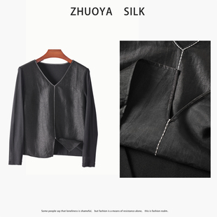 100%桑蚕丝香云纱休闲龟裂纹休闲真丝上衣